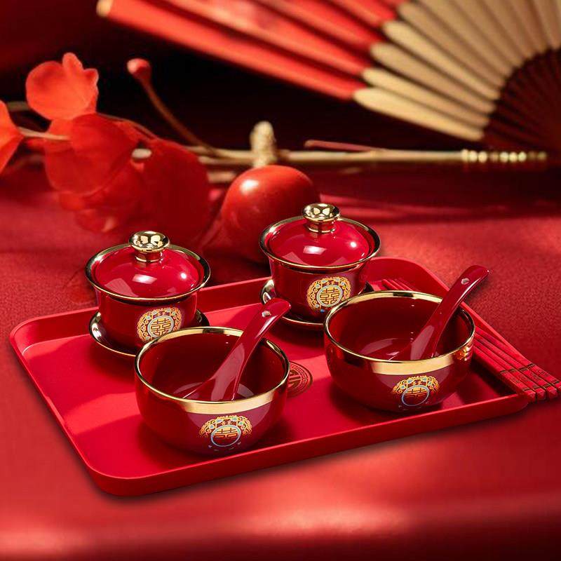 结婚敬茶杯喜碗套装红色喜庆改口敬酒杯一对婚庆用品送礼碗筷陪嫁,节庆用品/礼品,喜碗/敬茶杯,淘宝优惠券,粉丝福利购,淘宝优惠卷