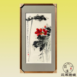 苡沫绣手工刺绣4丝，五福临门苏绣成品挂画玄关，书房走廊中式画