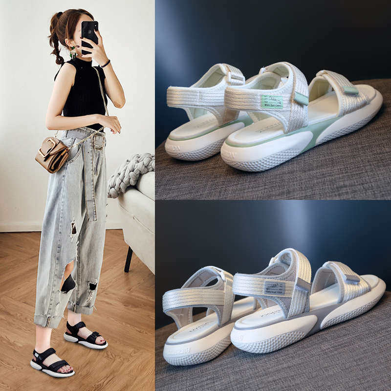 网红厚底凉鞋女仙女风2025年夏季新款百搭平底运动夏天鞋子ins潮,女鞋,时装凉鞋,淘宝优惠券,粉丝福利购,淘宝优惠卷