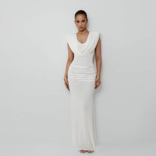 Sleeveless Dress Women Chic Color Waist Cinch Pleated