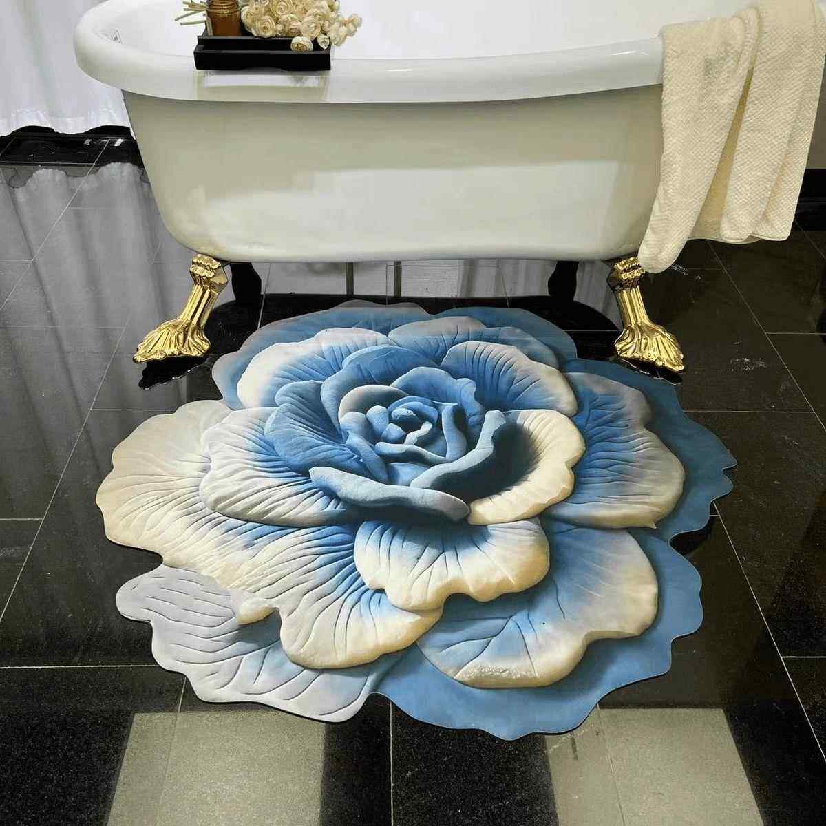 蓝色花卉硅藻泥沥水垫浴室卫生间吸水防滑速干垫地垫地毯杯垫脚垫