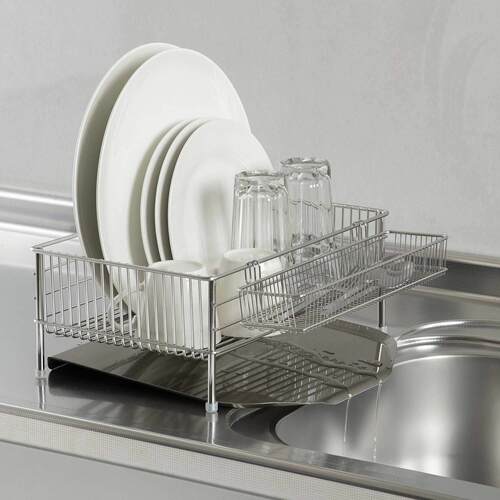 SUS304沥水架基本料理用具 不锈钢 小5件套 竖放型纳米压纹接水盘