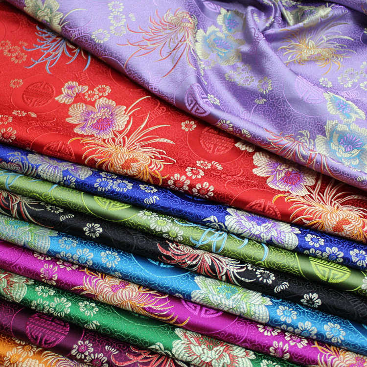 中国风旗袍棉袄汉服马面裙娃衣纺丝绸缎装饰工艺品织锦缎寿菊面料