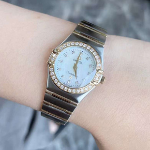 欧米茄星座女表正品瑞士女士手表间金镶钻石英表98新1267.75.00