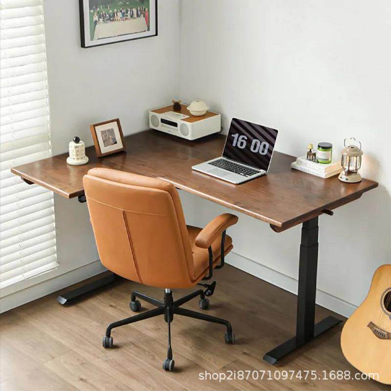 黑胡桃木转角书桌电动可升降l型桌实木电脑代简约转角电现竞IJR桌