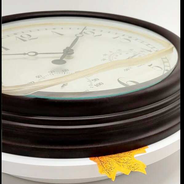 【热卖爆款产品】15寸防水户外花园复古温湿度计塑料挂钟