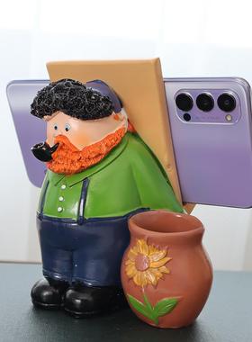 创意梵高手机支架房间桌面艺术装饰工艺品家居书房小摆件实用礼物