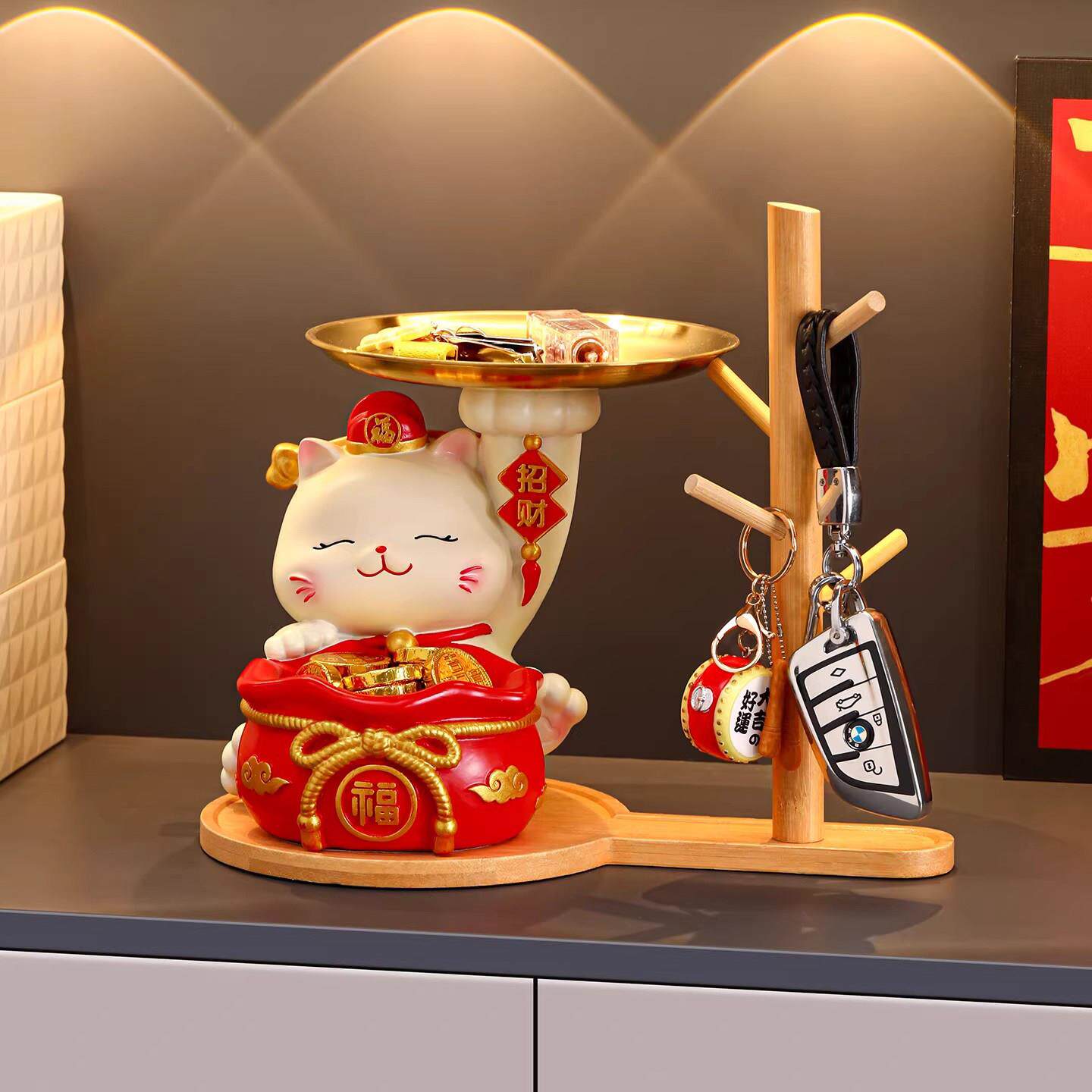 招财猫入户钥匙收纳玄关摆件新款轻奢家居客厅鞋柜装饰品乔迁礼物