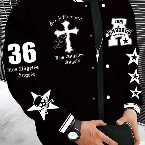 Men's Preppy Long Sleeve Baseball Jacket & Fleece Jogger