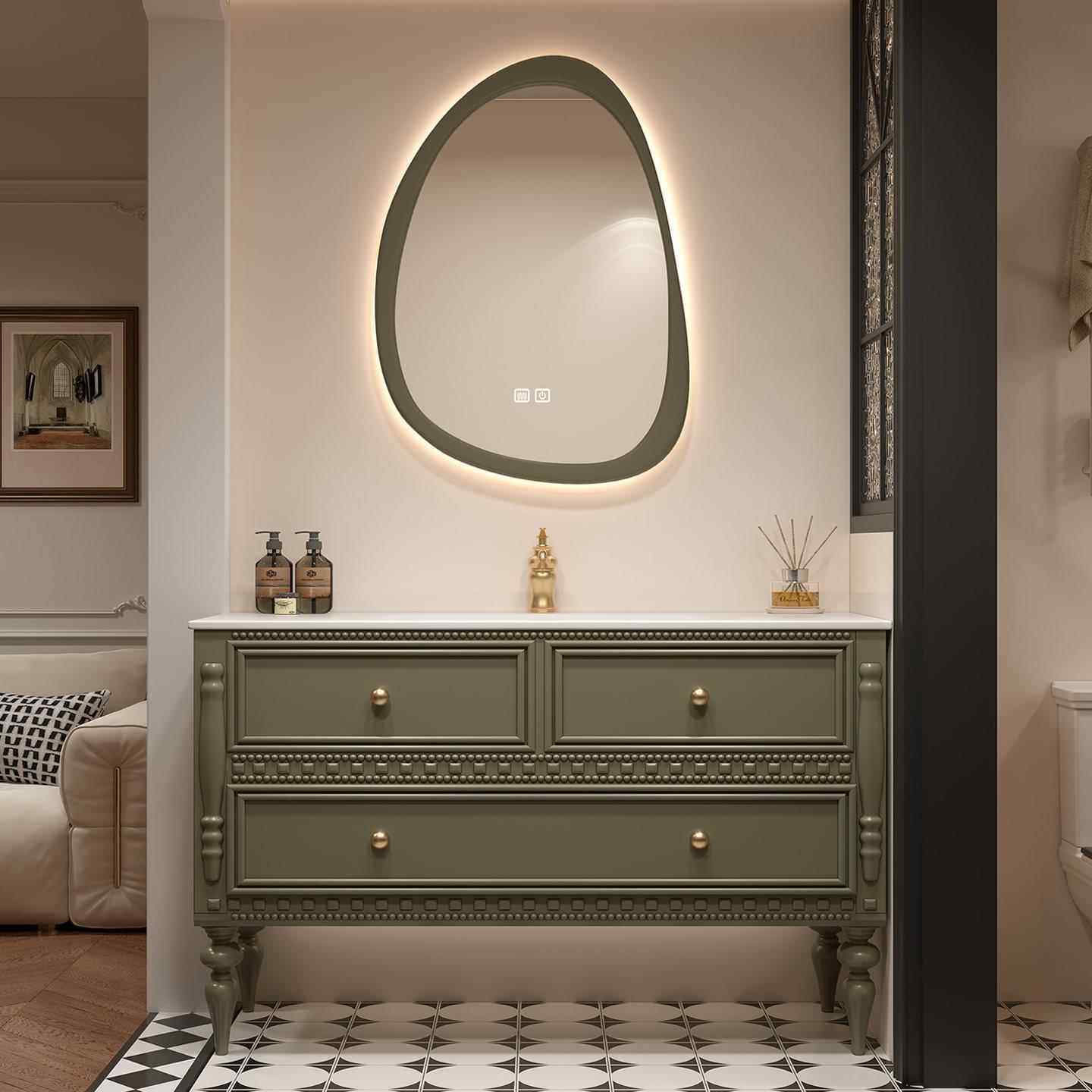 法复古橡木浴室柜组合落地卫生岩板613热弯一体盆洗式漱台洗手间