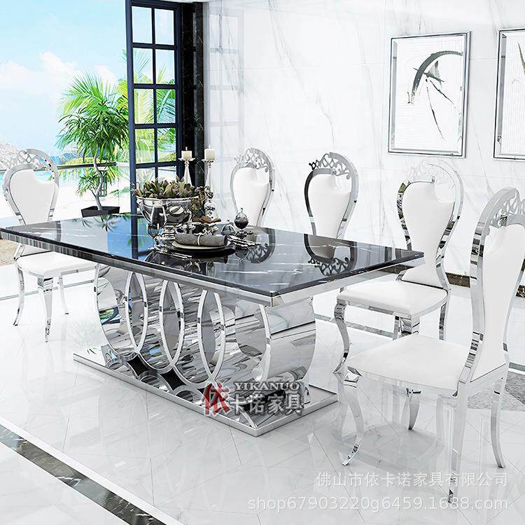 高端轻奢餐桌大理石长方形简约后现代餐厅吃饭桌椅组合大户型桌子