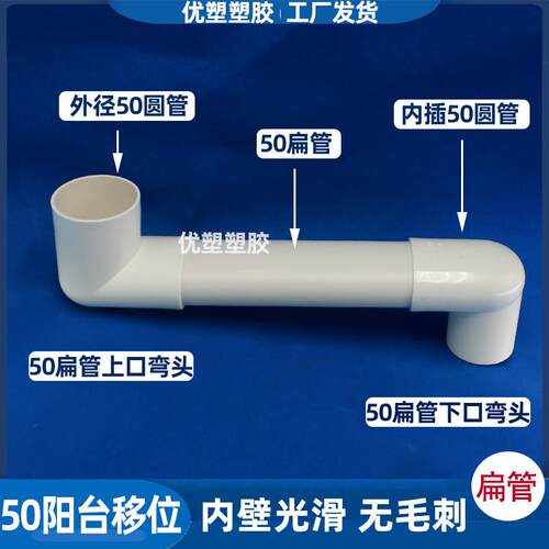 PVC扁管椭圆地漏移位器化妆室阳台下水洗衣机空调下水管配件50 75