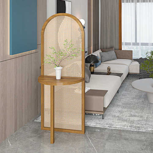 ins简约日式屏风隔断藤编客厅卧室家用遮挡花架中式现代实木玄关