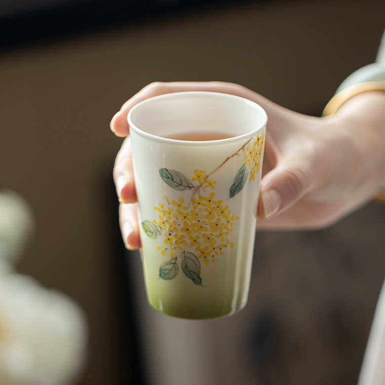 弥言十二花神纯手绘桂花可乐杯手工陶瓷大号主人杯高颜值功夫茶具