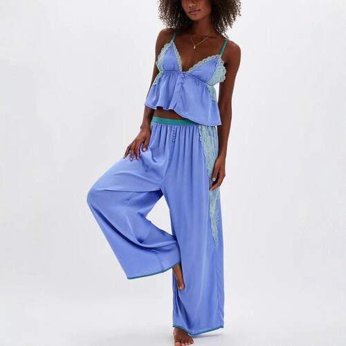 Women's Pajama Sets Lace Patchwork Spaghetti Strap Ruffled