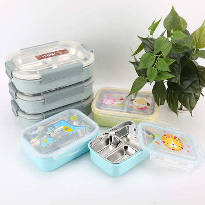 儿童简约便当饭盒不锈钢长方形密封带盖便当盒塑料保鲜盒午餐盒子