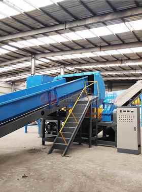 线双轴塑粉碎 塑铁管材撕碎除铁分离自动生产 钢P机VC管159材撕碎