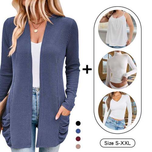 M 23493 Ribbed knit cardigan coat 坑条针织开衫外套