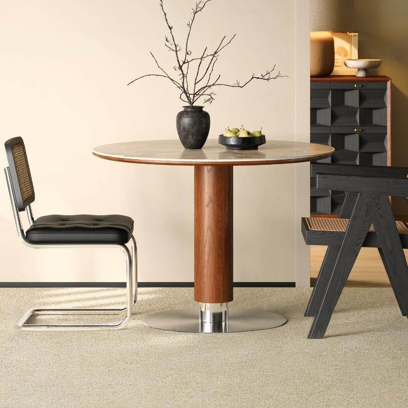 维亚圆桌家现代简约实木餐桌维亚圆桌家用小户型中古洞石岩板桌椅,住宅家具,岩板餐桌,淘宝优惠券,粉丝福利购,淘宝优惠卷