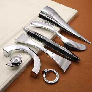 现代亮铬锌合金拉手抽屉衣柜橱柜加厚加长亮光银色把手工厂直销