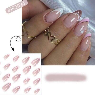 Manicure Short Almond False Nails French Simple Press on
