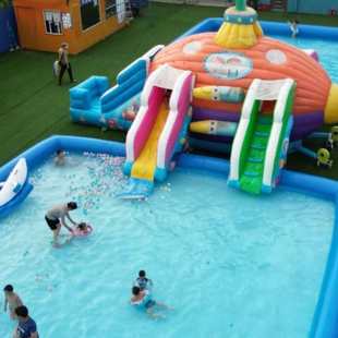 城堡大型充气游泳池儿童乐园支架 移动滑梯成人水上龙头水池户外