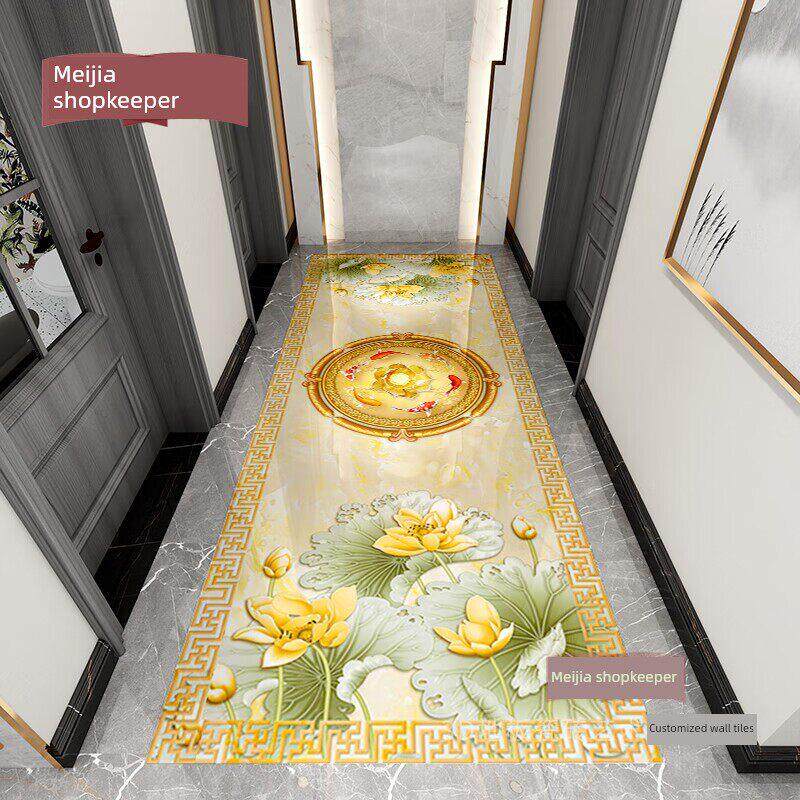 定制轻奢风拼花地砖客厅餐厅玄关镀金色地面拼图瓷砖别墅豪宅欧式