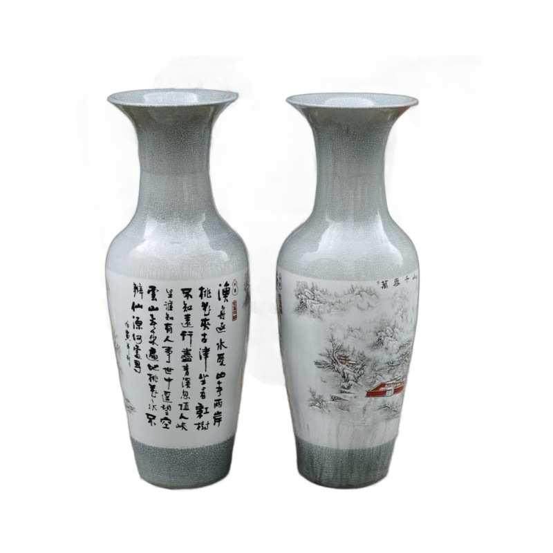 陶瓷落地大花瓶批发仿古裂纹釉雪景90cm瓷瓶开业婚庆礼品插花摆件