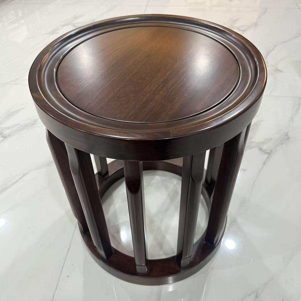 新中式乌金木圆形凳组合茶桌仿古凳子简约家用全实木梳妆台凳子