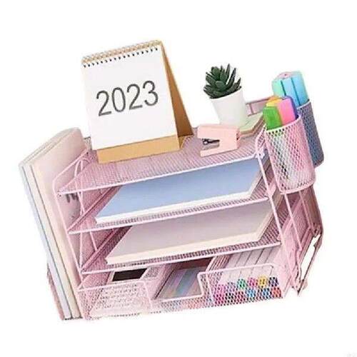 4-Tiered Letter Tray Metal with Magazine Stand Drawer Pen
