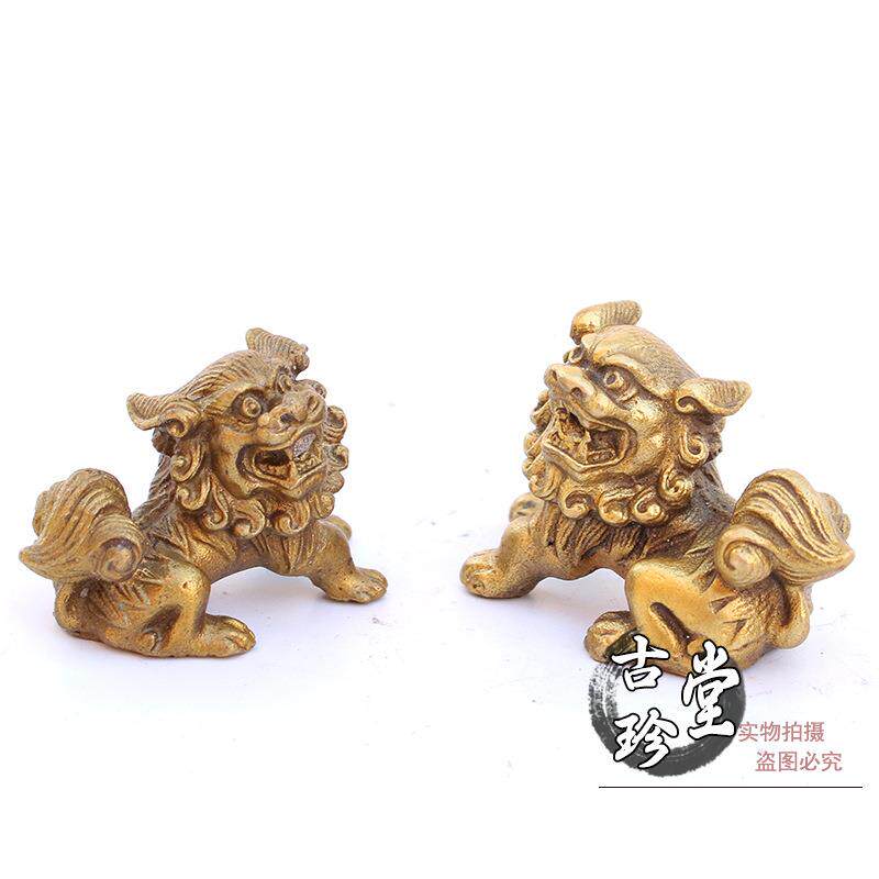 新款直销纯铜福州卧狮一对 迷你版可爱小铜狮子 桌面家居装饰工艺