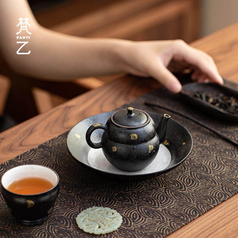 梵乙黑无品牌/陶葫茶壶陶家用瓷泡茶陶壶功夫茶具粗洒金芦壶轻奢