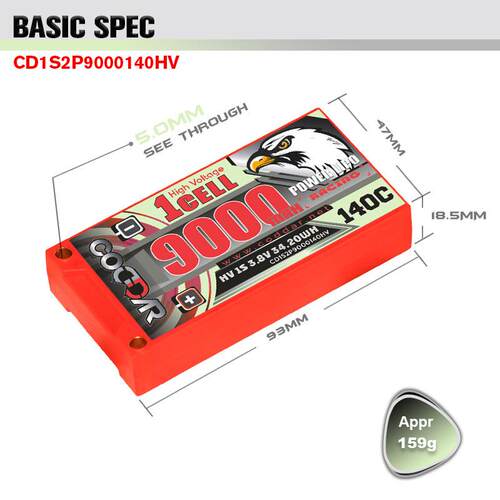 鹰氪CODDAR 9000mAh 1S2P 3.8V HV 140C 电动漂移RC车高压款