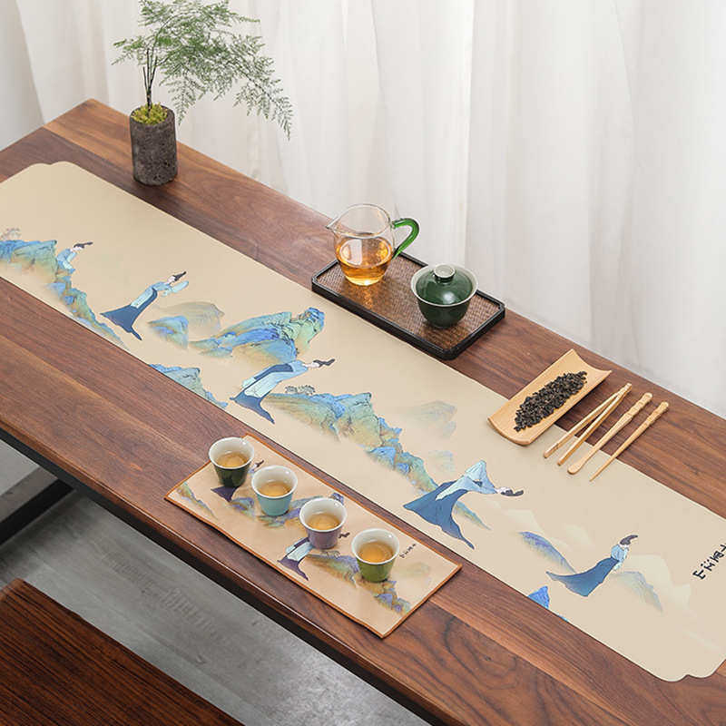 禅意千里江山茶席防水桌旗国潮中式吸水茶巾古风茶道桌布垫子配件,餐饮具,茶具礼盒,淘宝优惠券,粉丝福利购,淘宝优惠卷