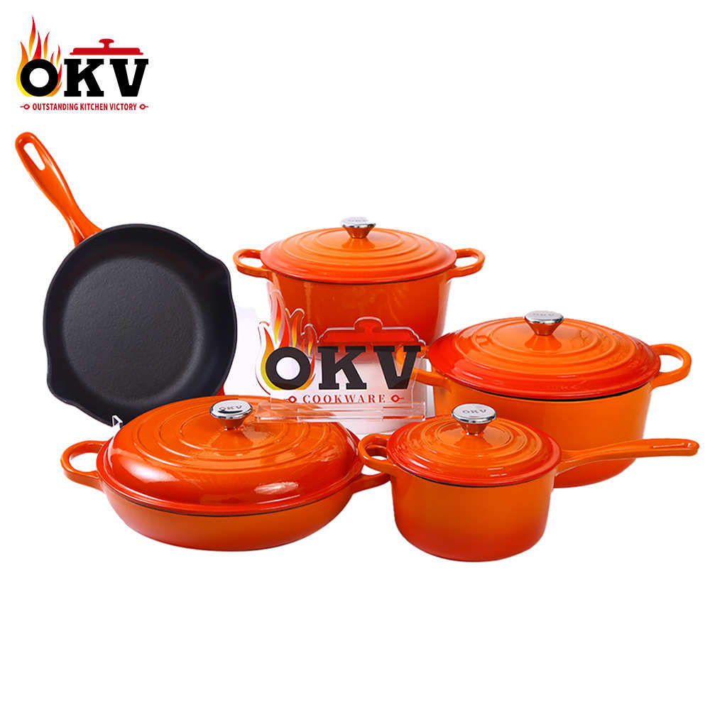 珐琅锅五件套 铸铁搪瓷锅炊具套装 Cast iron enamel pot set
