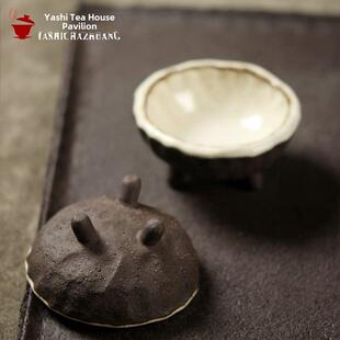 日式手捏茶杯 古朴风粗陶品茗杯普洱功夫茶具三足茶盏景德镇创意