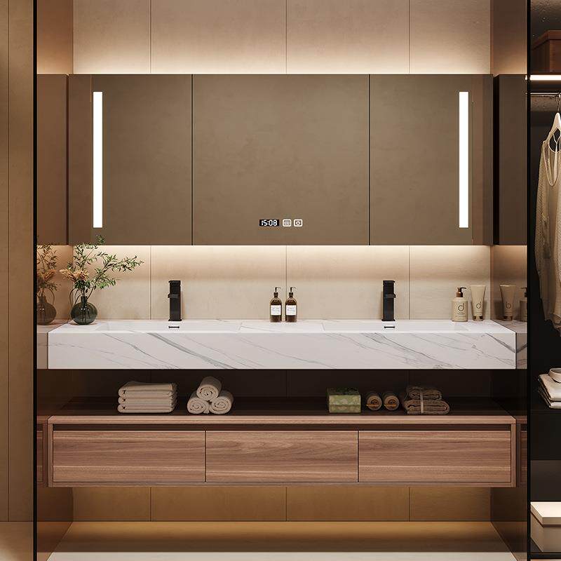 设计师岩板无缝一体盆浴室柜轻奢卫生间洗漱台简约洗手台盆柜