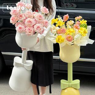 唐德 520情人节霸道总裁奶油风落地摆件玫瑰收纳花瓶求婚开业花礼