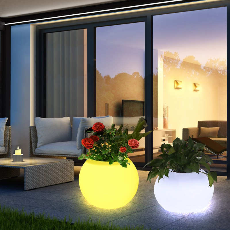 户外花钵庭院发光花盆花瓶装饰灯创意景观防水盆景塑料摆件树灯