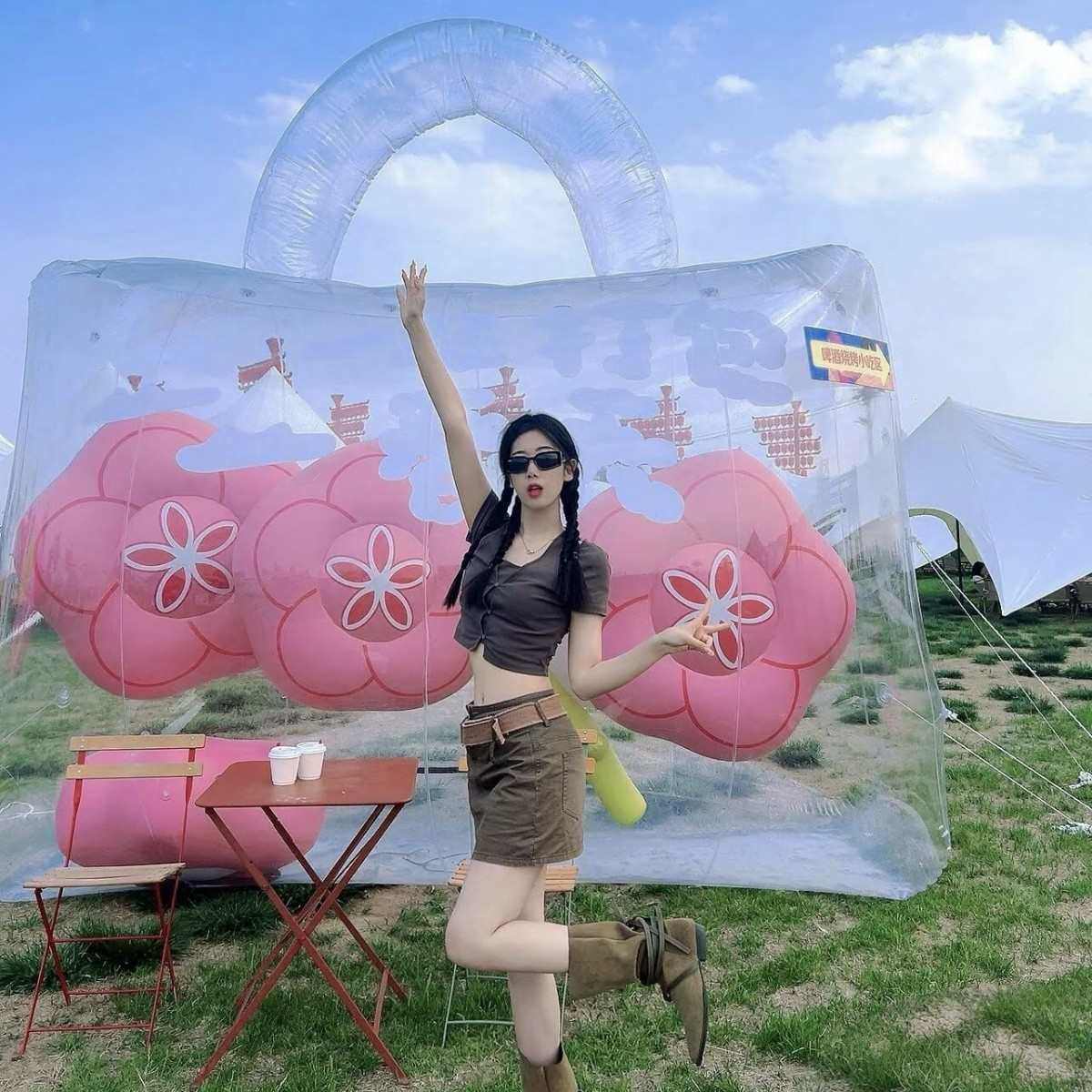 源头工厂商场美陈充气透明包包气模大型气球户外展览花朵模型定制