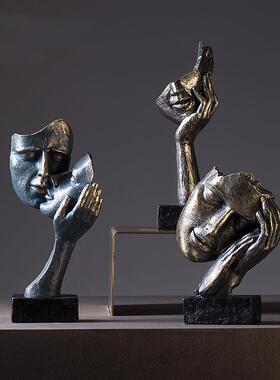 默金抽艺术人脸面具摆件轻OXN奢创沉意是简约装象饰品办公室工艺