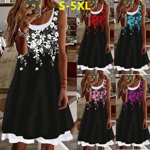 Women's new dress, women's floral imitation two-piece