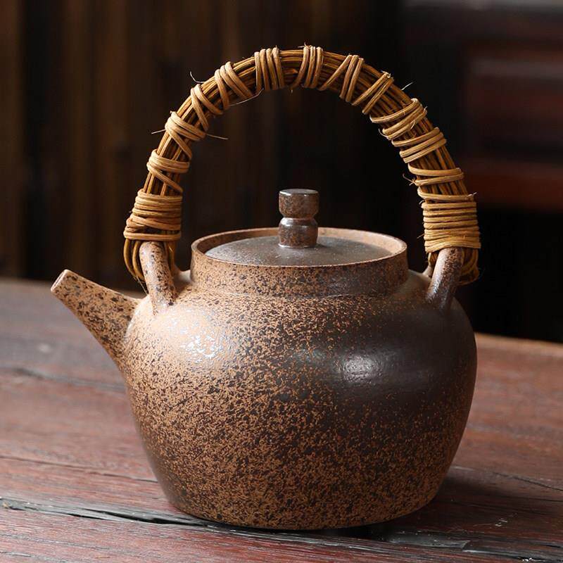 覆古藤把大提梁陶壶烧水壶大号黑晶炉煮茶壶碳烤炉明火养生壶粗陶