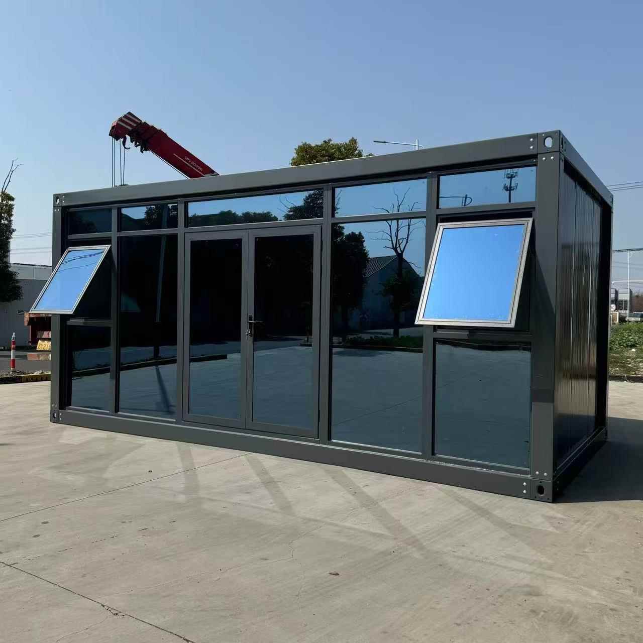 玻璃幕墙集装箱房快拼住人集成房屋简易工地临时房快拼箱打包箱房