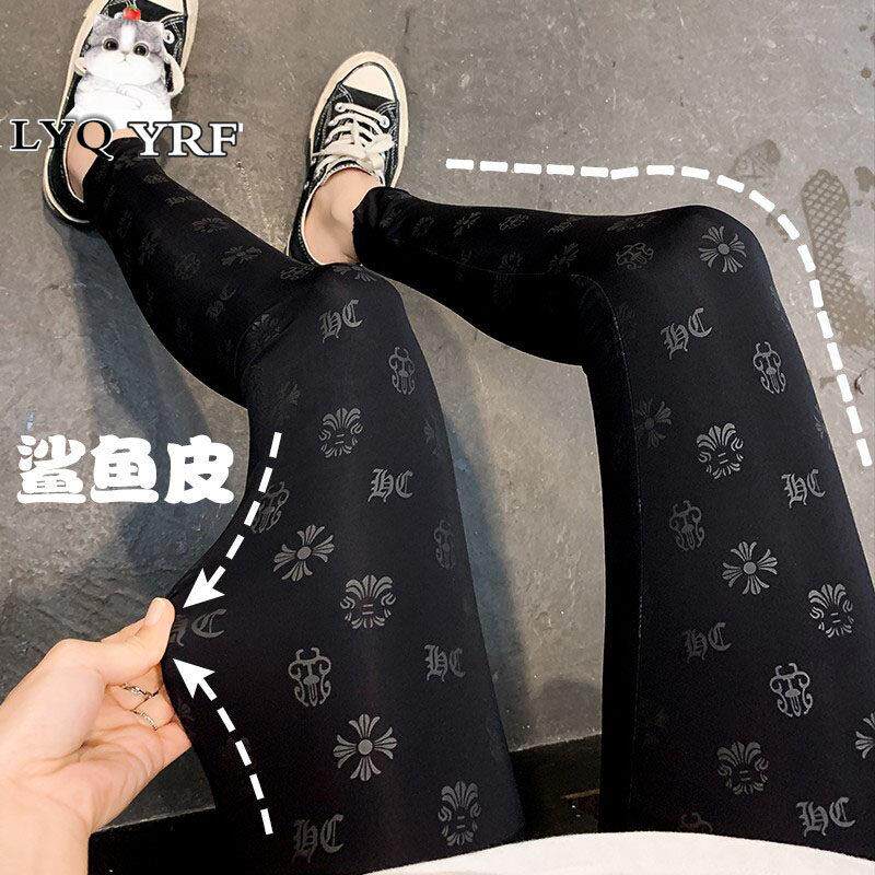 LYQ YRF鲨鱼皮打底裤女外穿夏薄款弹力印花紧身裤显瘦九分小脚裤
