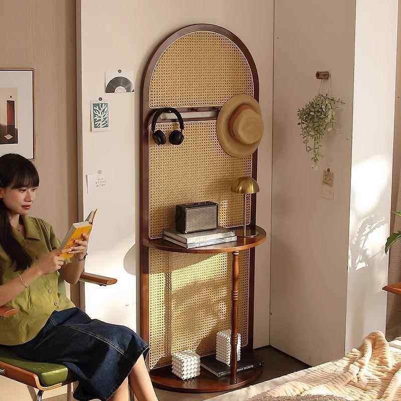 法复式古实木藤编屏风门隔断客厅户进遮入挡ZUO玄关柜现代简约置