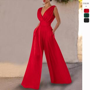 Women Jumpsuits Sleeveless V Neck Elegant Dressy Casual