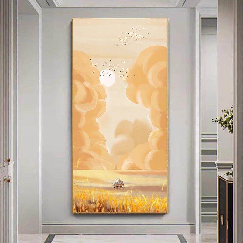 北欧玄关装饰画艺术风景入户走廊过道墙壁画竖版奶油风文艺玄关画
