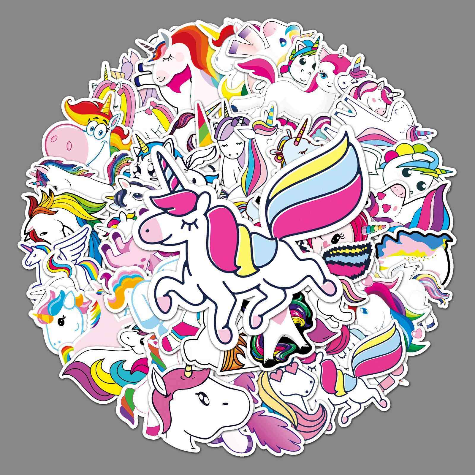 50张卡通彩虹马涂鸦创意笔记本电脑滑板车汽车手机防水装饰贴纸