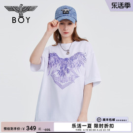 boylondon潮牌短袖情侣装夏季烫钻老鹰，logo时尚休闲白色t恤n01913